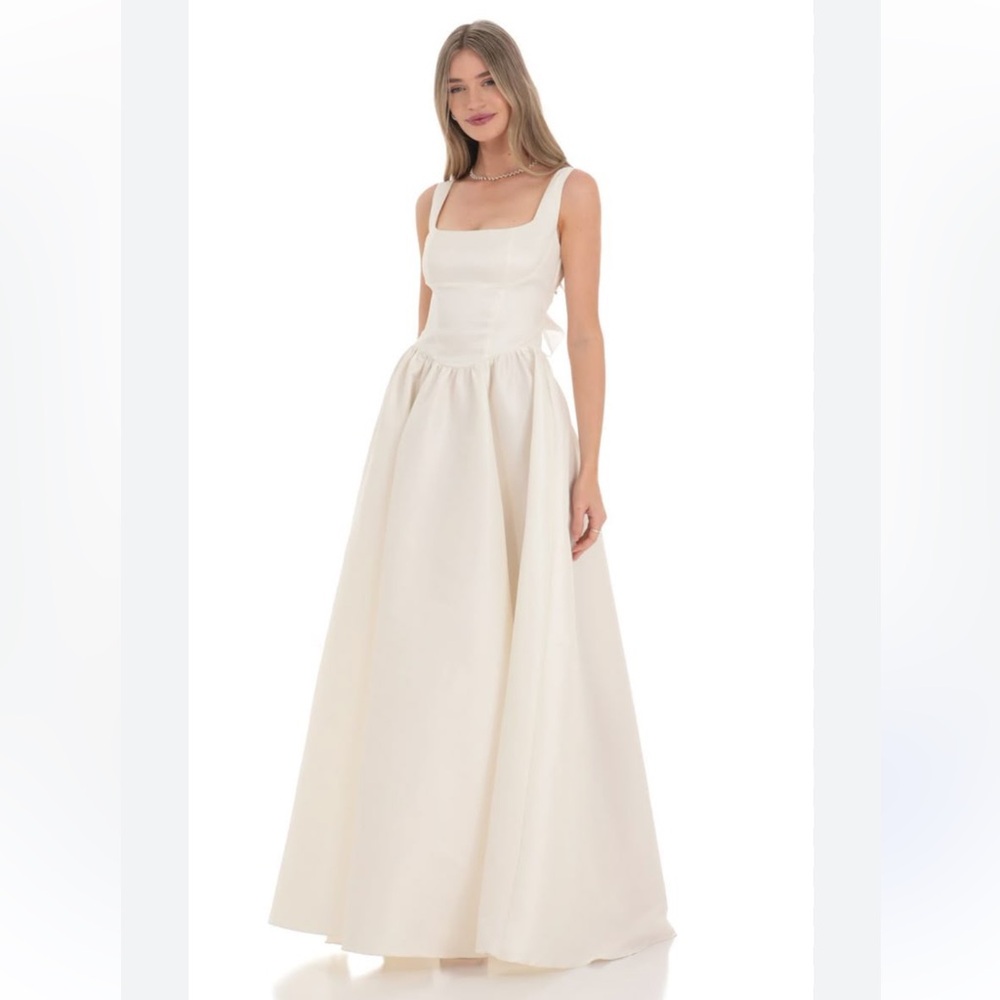 Lucy in the Sky Drop Waist Backless Bow Back White Gown